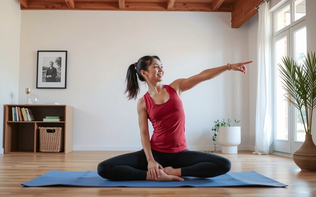 A yoga instructor demonstrating a pose with gentle guidance, emphasizing personalized and adaptable teaching methods.