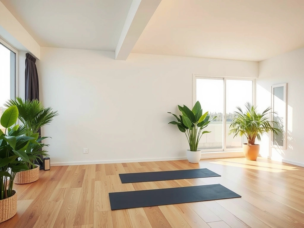 Yoga studio interior with natural light